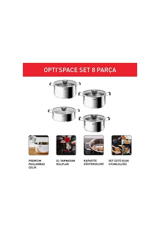 Tefal Optispace 8 Parça Çelik Tencere Seti 587635