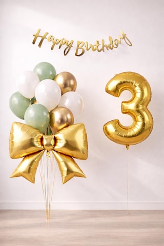 Gold Fiyonk 3 Yaş Doğum Günü Balon Seti Gold