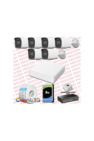 Provzen Hikvision 6 Kameralı 4mp Ip Colorvu 3.0 Güvenlik Sistemi Aı İnsan Araç Algılama Mikrofon Ve Işıklı Alarm