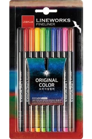 Lineworks Fineliner 10 Renk Kalem Seti 0.5mm 1 Paket 10 Renk Keçe Uçlu Kalem