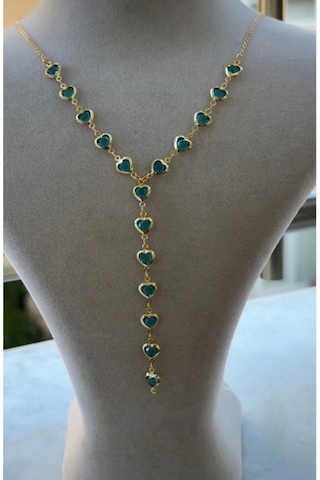 Kadın Gold Renk Zirkon Taşlı Özel Tasarım Y Model Kolye Mavi