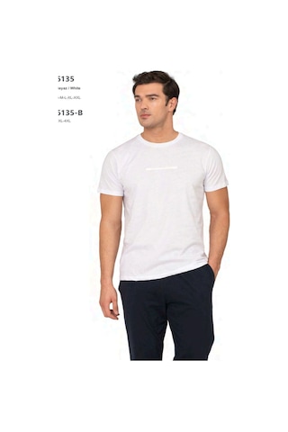 Pierre Cardin 6135 Erkek Kısa Kollu Bisiklet Yaka Pijama Takımı-beyaz