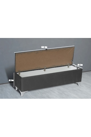 Vetra Sandıklı Bench Puf, Beyaz Gri