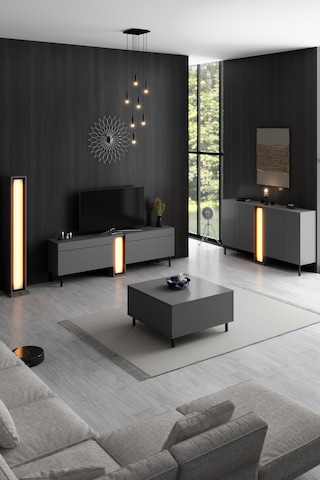 Nova Siyah Demir Ayaklı Rgb Led Işık Sistemli Antrasit Lambader Yok