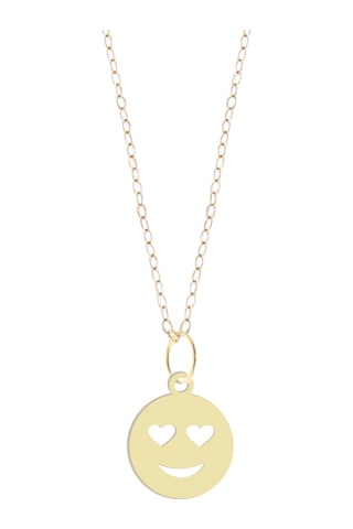 14 Ayar Altın Plakalı Kalpli Göz Emojisi Motifli Doğum Günü Hediyesine Özel Altın Kolye-806 Kalpli Göz Emojisi