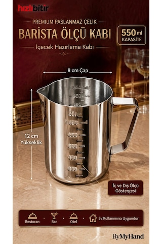 Bymyhand Premium Paslanmaz Çelik Ölçü Kabı Karıştırma Kabı Sütlük Süt Potu Barista Ölçü Kabı 550 Ml Çok Renkli
