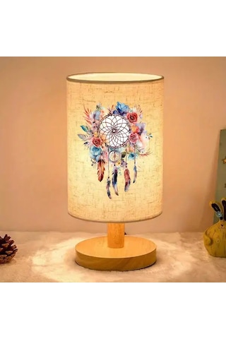 Willowhaven 24x10 Dreamcatcher Masa Lambası Usb Güçlü Çiçek Desenli Nordic Ahşap Taban Yatak Odası Ofis Dekor Hediye Füme