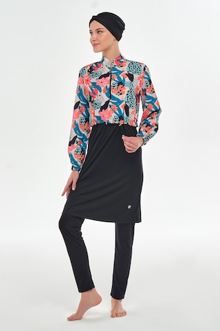 Tam Kapalı Tesettür Mayo Yarım Desenli 3401 Siyah Siyah