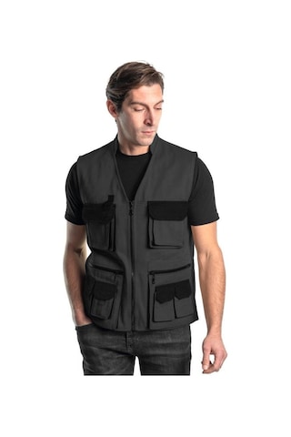 Şensel, Çok Cepli Yelek, Gri-Siyah -118E1337- Dört Mevsim-Vest