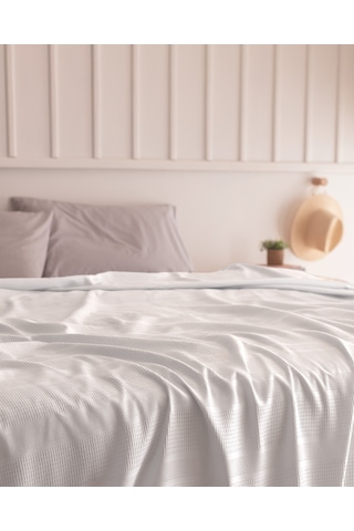 Madame Coco Mathilda King Size %100 Pamuk Karde Düz Pike - Açık Mavi 8684427198704 Mavi