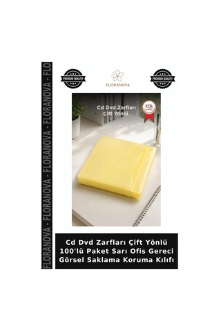 Cd Dvd Zarfları Çift Yönlü 100'lü Paket Sarı Ofis Gereci Görsel Saklama Koruma Kılıfı