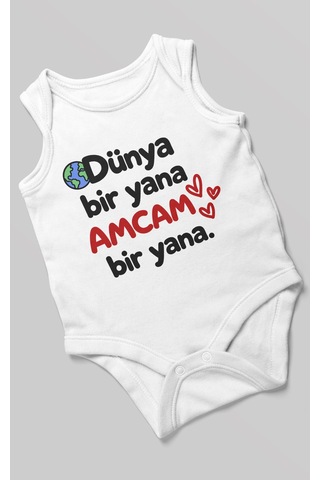Morivokids Dünya Bir Yana, Amcam Bir Yana Sıfır Kollu Bebek Zıbını %100 Pamuk Zbn170-sk Beyaz