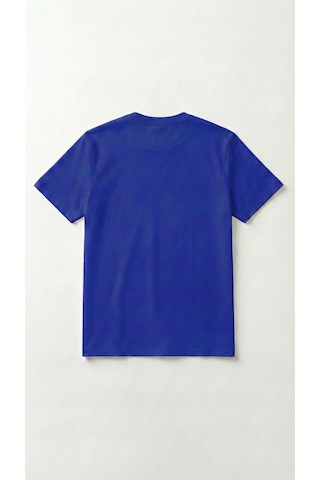 Unisex Düz Renk Bisiklet Yaka Basic Tişört Mavi
