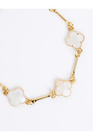 Jimmy Key Jimmy Key Beyaz Taş Detaylı Yonca Figürlü Ayarlanabilir Bileklik 6sw346588100