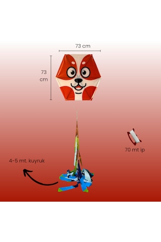 Naylon Altıgen Uçurtma - Köpekcik Kırmızı