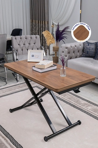 Home Üst Tabla Mdf Ceviz Oval Köşe Alt Ayak Siyah