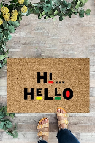 Hı Hello, Kapı Önü Paspası Dijital Baskı Dekoratif Paspas