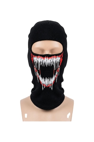 Womanandkids Wak Unisex Canavar Diş Baskılı Balaklava 1 Adet Tek Beden Viskoz Kask İçi Motosiklet Maskesi Siyah