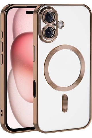 Apple Uyumlu iPhone 17 Pro Max İçin Magsafe İle Kılıf Kamera Lensli Korumalı Şeffaf Silikon Kapak Desert Titanyum