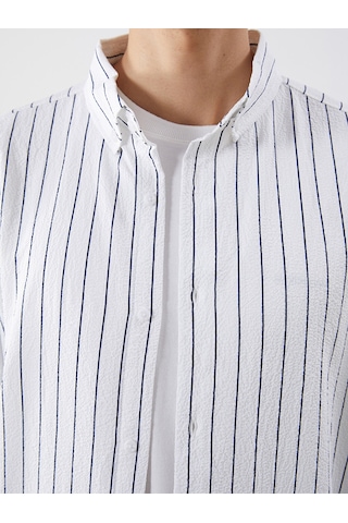 Lcw Vision Beyaz Slim Fit Çizgili Erkek Gömlek