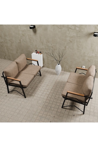 Mb Garden Furnıture Simetri Model, Balkon, Bahçe, Cafe, Metal Koltuk Takımı, Bahçe Takımı , Çay Seti, 2+2 Süngerli Cappuccino