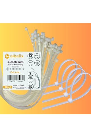 3.6x300 Mm Beyaz Plastik Kablo Bağı Klipsi Cırt Kelepçe 100 Lü Paket 3.6 X 300mm- Beyaz