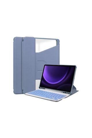 Samsung Galaxy Uyumlu Tab S9 Fe 360 Rotasyon Klavye İle Şeffaf Akıllı Deri Kılıf