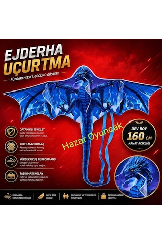 Mavi Ejderha Dragon Oyuncak Uçurtma Büyük Uçan Ejderha 1.55x1.82cm Kite