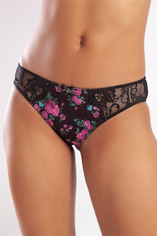 Golshan Gardenia Mini Slip, Kadın Dantelli Çiçek Baskılı Siyah Normal Bel Külot Çok Renkli