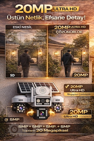 3 Otomatik 4 Kamera 20mp Güneş Enerjili Solar 4g Güvenlik Kamerası 128gb Sd Kart Ve 15gb İnternet