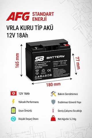 Sb Battery 12v 18ah Bakımsız Kuru Akü