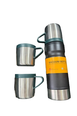 Thermohis 6158 Çelik Termos 3 Bardaklı Set Siyah