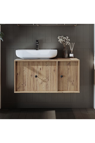 Gusto Ayaksız Oval Lavabolu Mdf 90 Cm Çekmeceli Banyo Dolabı Atl Atlantik Çam