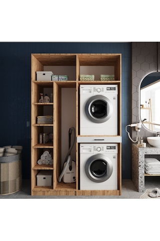 Megan Çamaşır Ve Kurutma Makinesi Dolabı Banyo Dolabı Çam Beyaz Çam - Beyaz