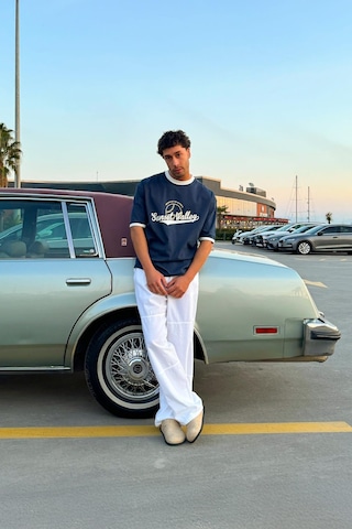 Sunset Valley Baskılı Oversize Tişört İndigo İndigo