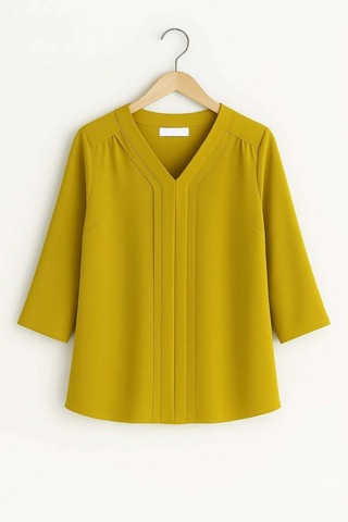 Hanezza Büyük Beden Şık V Yaka Nervur Detaylı Jessica Krep Bluz Olive - 4035099 Olive