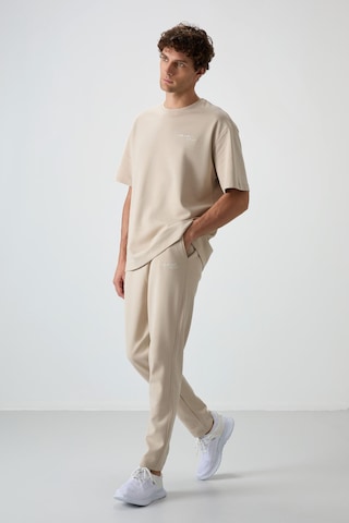 Tommy Life Bej Pamuklu Kalın Yumuşak Dokulu Oversize Fit Nakışlı Erkek Eşofman Takım - 85252 Bej