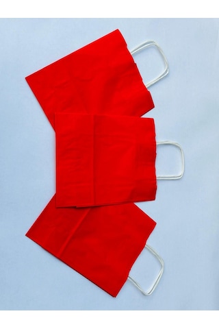 1.kalite 18x8x24cm 3 Lü Kırmızı Renkli Kraft Kağıt Çanta Hediye Poşeti Hediye Paketi Kraft Çanta
