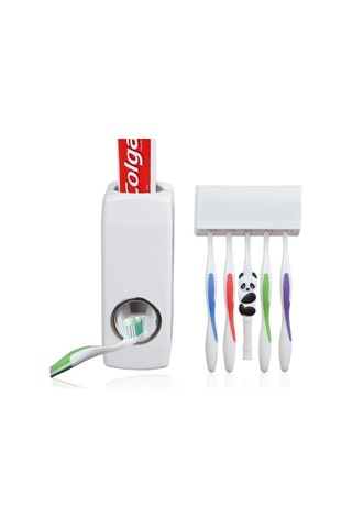 5'li Diş Fırçalık Ve Otomatik Macun Sıkacağı Duvar Askılı Beyaz Pratik Banyo Seti Diğer