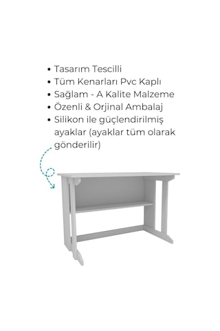 Enda Home Pillar Kütüphaneli Geniş Çalışma Masası 100x56 Cm Beyaz