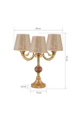 Üçlü Şamdan Masa Lambası Abajur Eskitme Kahverengirattan Hasır Şapkalı Eskitme