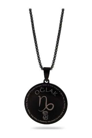 Oğlak Burcu Kolyesi Bayan Erkek Çelik Kolye Siyah Polo Zincir Ckl Çelik