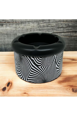 Spiral Desen Metal Mini Sigara Küllüğü Siyah 8cm