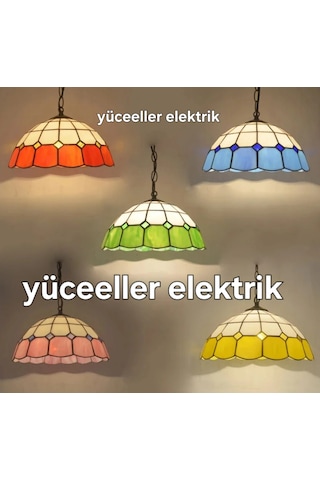 Yüceeller Vitray Ayarlanabilir Sarkıt Avize Yeşil 25cm 10" Su Yeşili