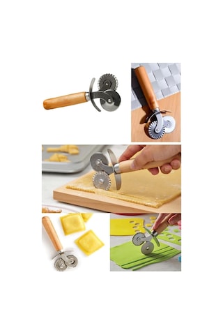 Ahşap Saplı Çift Ağızlı Pizza Ve Hamur Dilimleyici Ahşap Saplı Pi