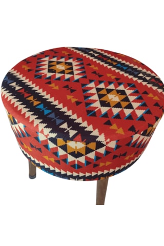 Ustaagac Puf Koltuk Bench Tabure Anadolu Kilim Al- Ahşap Ayaklı Kırmızı - Beyaz