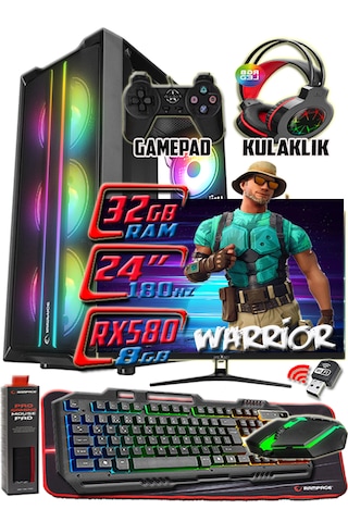 Warbox Warrior i5-4570S 16 GB 256 GB + 250 GB SSD Radeon RX 580 24" W10P Masaüstü Oyuncu Bilgisayarı