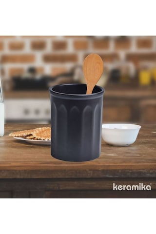 Keramika Kaşıklık Dik Badem 14 Cm Mat Siyah