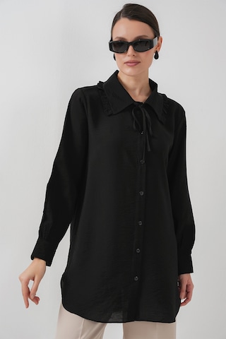 Bigdart Fırfırlı Uzun Gömlek Tunik 5952 - Siyah