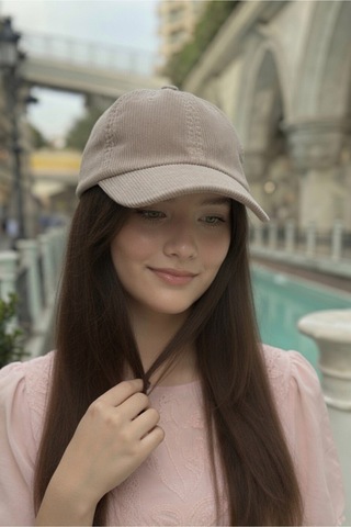 Mollycrush Kadın Mevsimlik Fitilli Kadife Bej Şapka Günlük Ayarlanabilir Beyzbol Kep Bej
